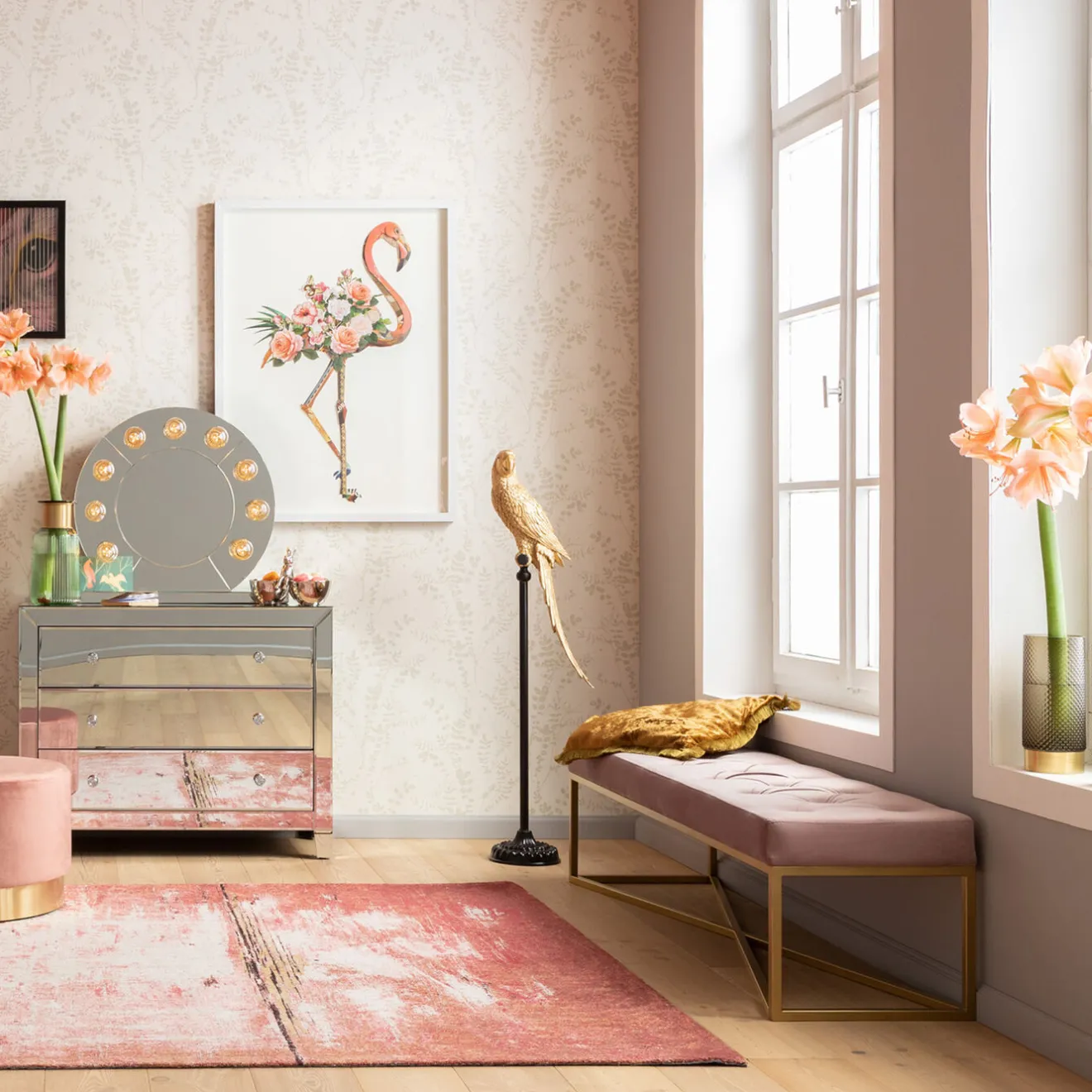 KARE Design Banquettes Rembourrées|Banquette Crossover Rose Laiton 150X40Cm