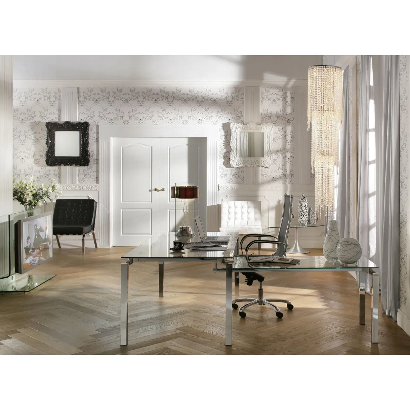 KARE Design Bureaux|Bureau D Angle Lorenco Chrome 210X180Cm