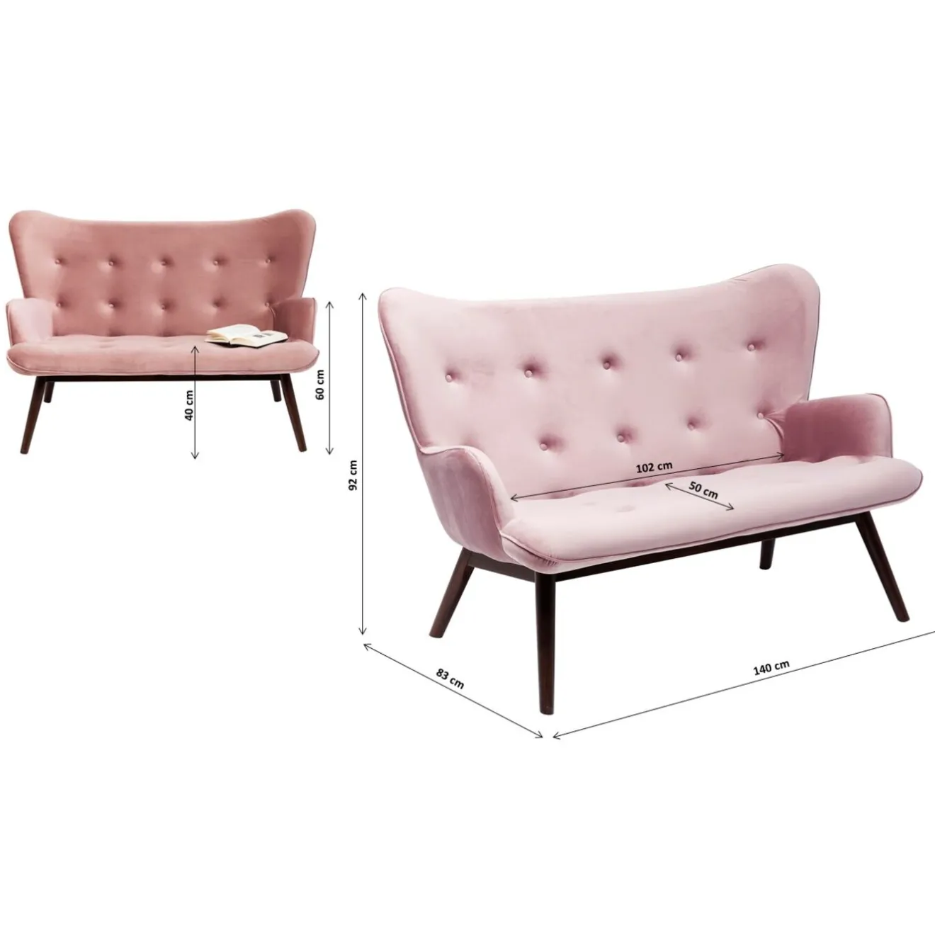 KARE Design 2 Places|Canapés Black Vicky 2-Places Velours Gris