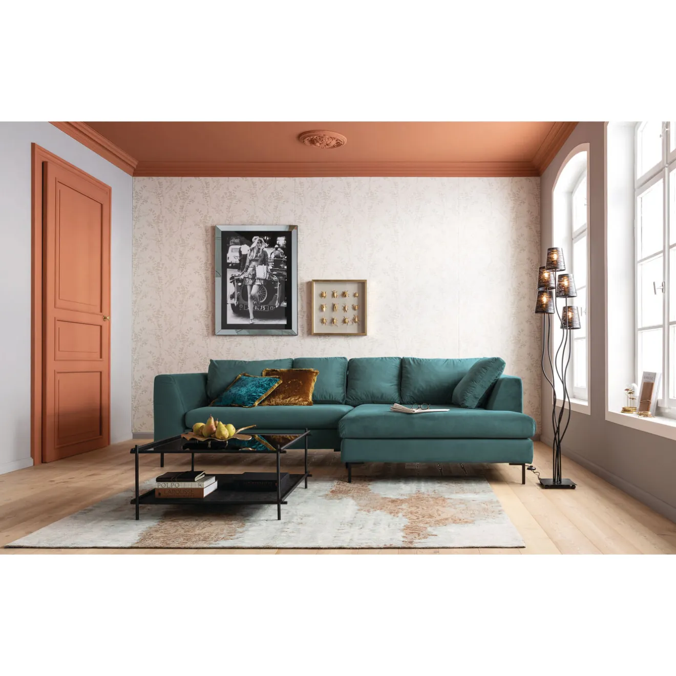 KARE Design Canapés D'Angle|Canapés D Angle Gianni Velours Vert Droite Noir