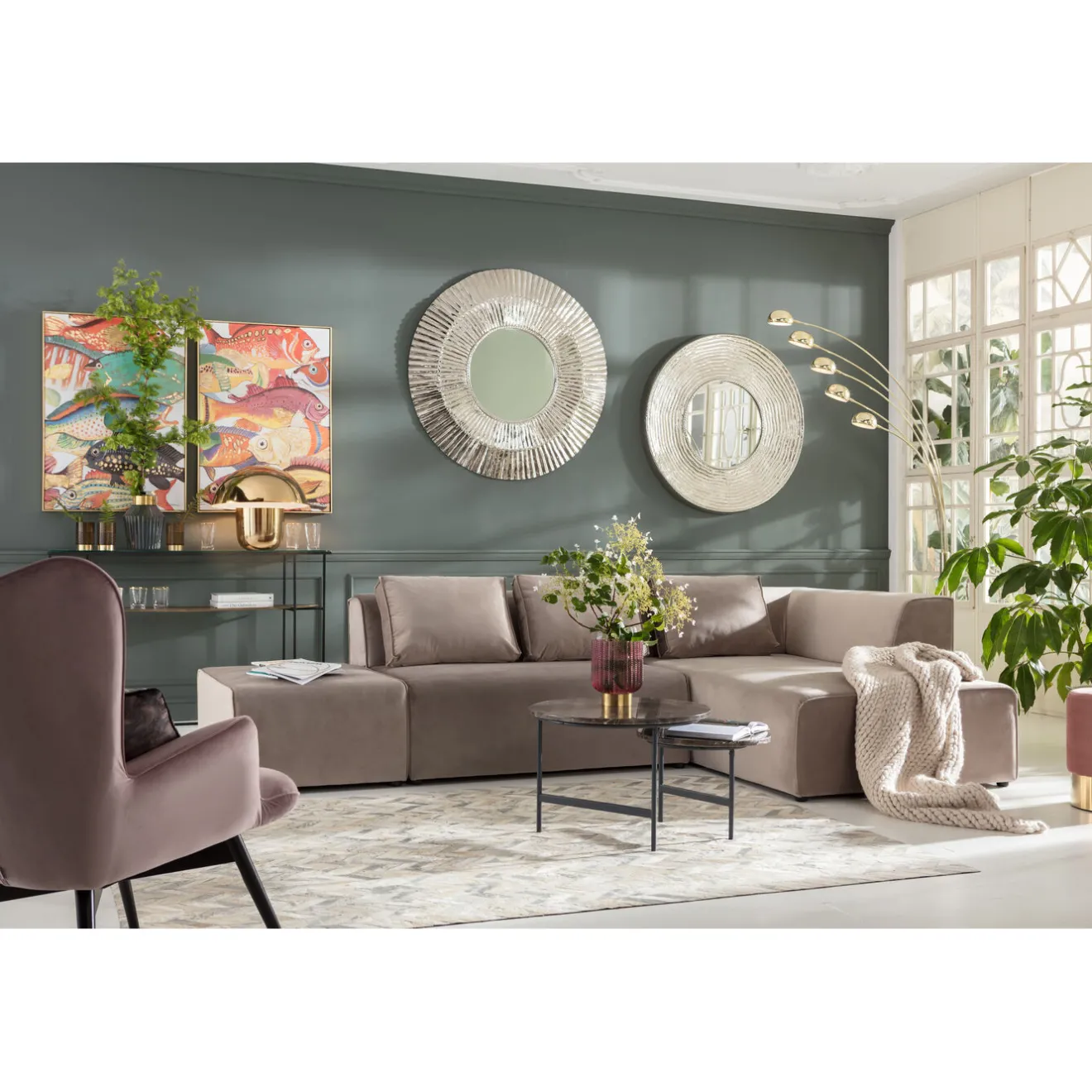 KARE Design Canapés D'Angle|Canapés D Angle Infinity Velvet Taupe Droite