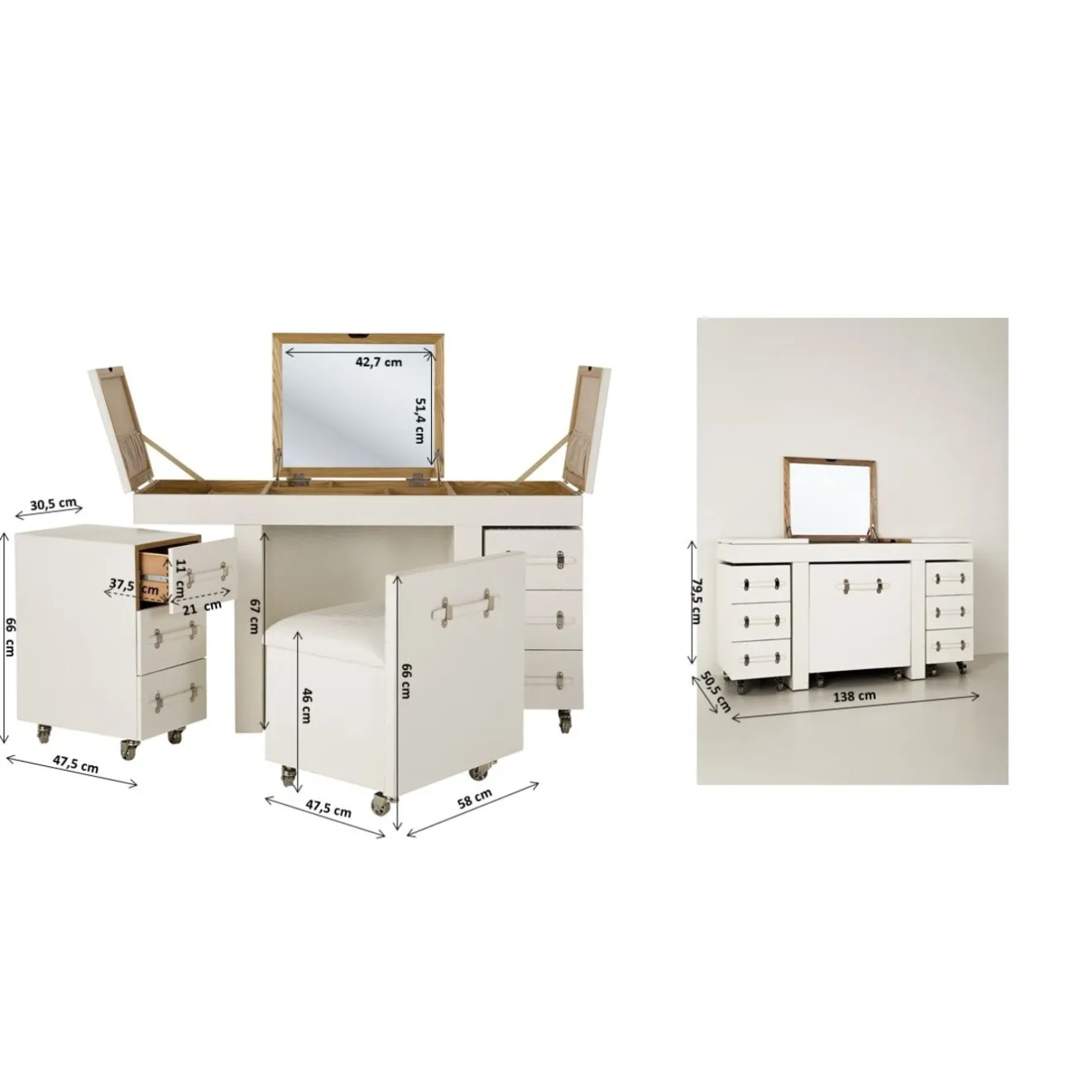 KARE Design Coiffeuses|Coiffeuse Diva Croco Blanche (4 Pcs)