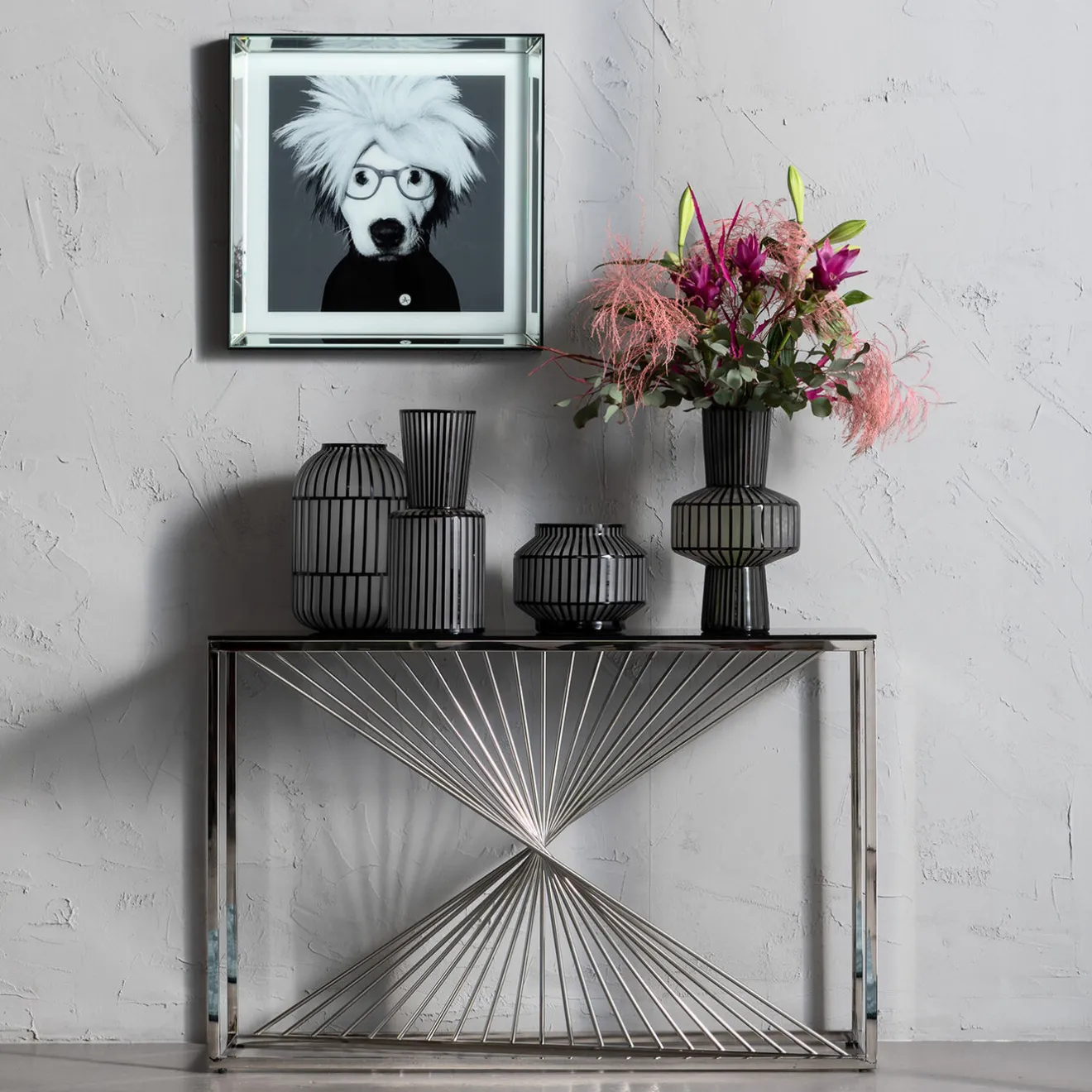 KARE Design Consoles|Console Laser Argente-Verre Clair 120X40