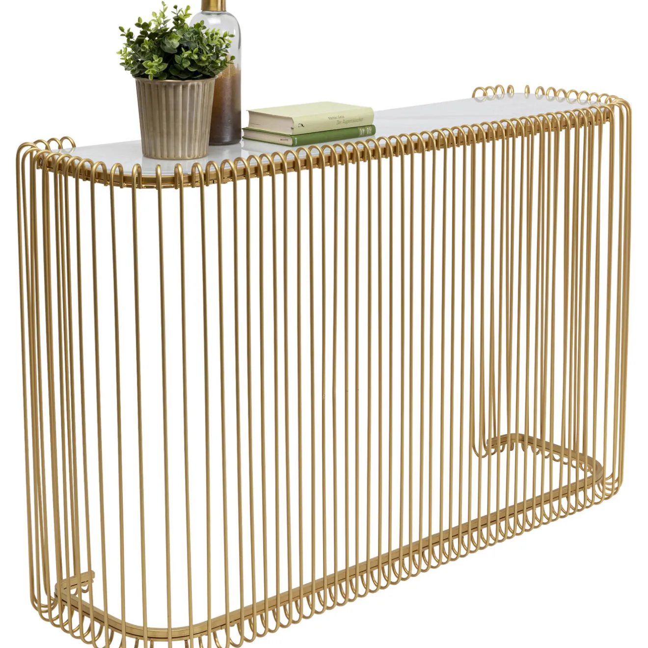 KARE Design Consoles|Console Wire Verre Marbre Dore 142X89Cm