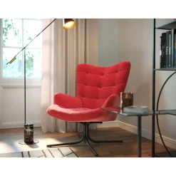 KARE Design Fauteuils Pivotants|Fauteuil Pivotant Oscar Velours Rouge