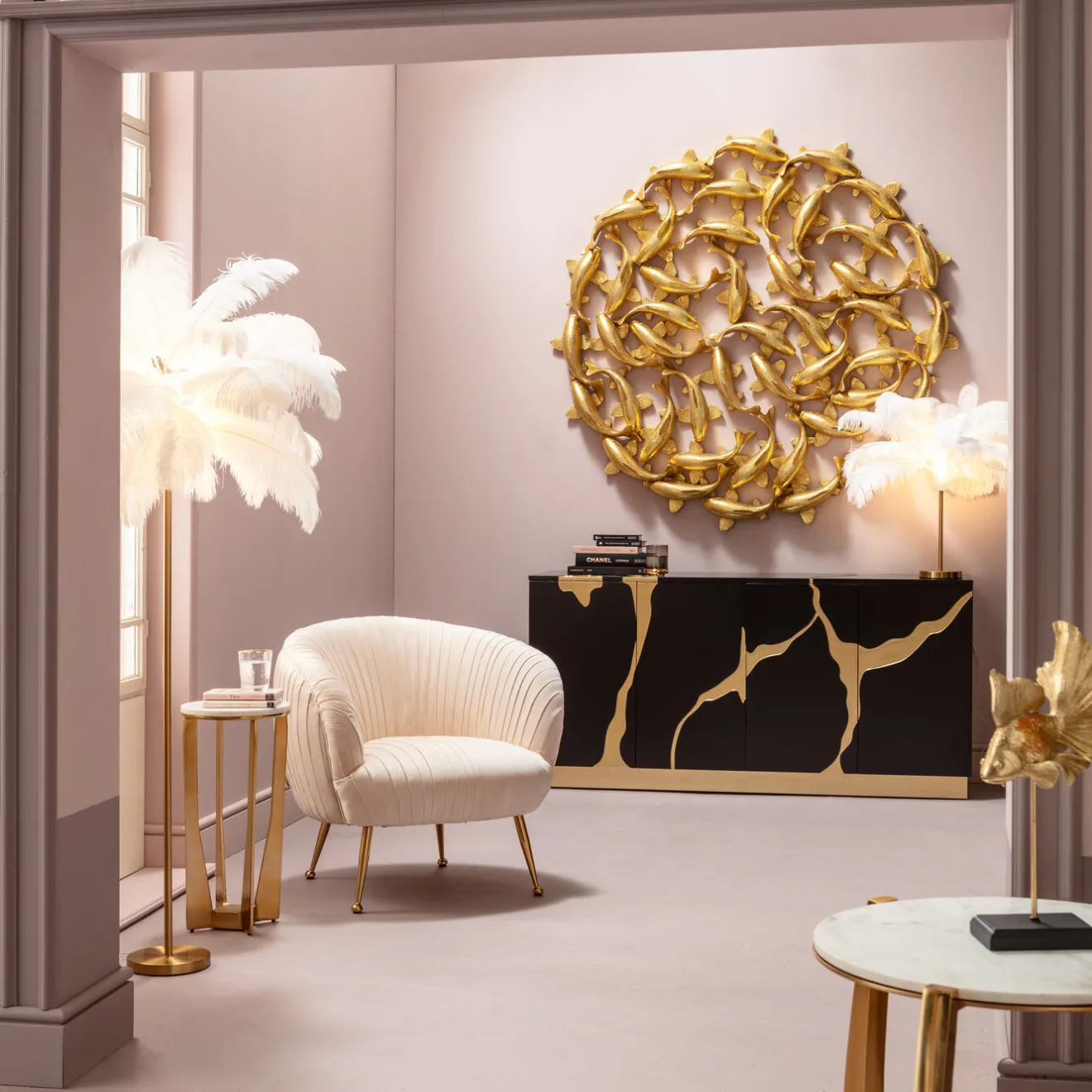 KARE Design Lampadaires|Lampadaire Feather Palm Blanc 165Cm