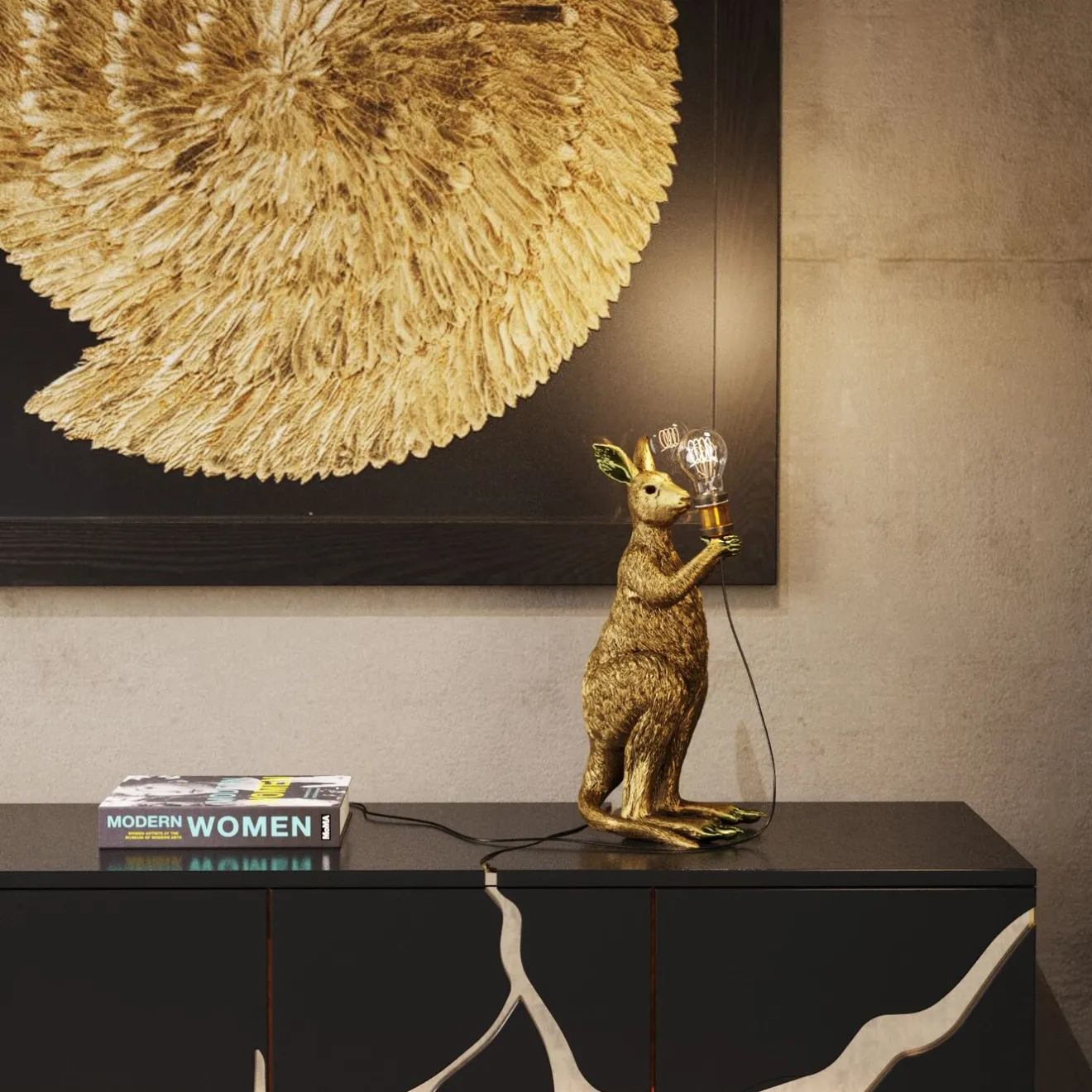 KARE Design Lampes De Table|Lampe A Poser Animal Kangaroo Dore 46Cm