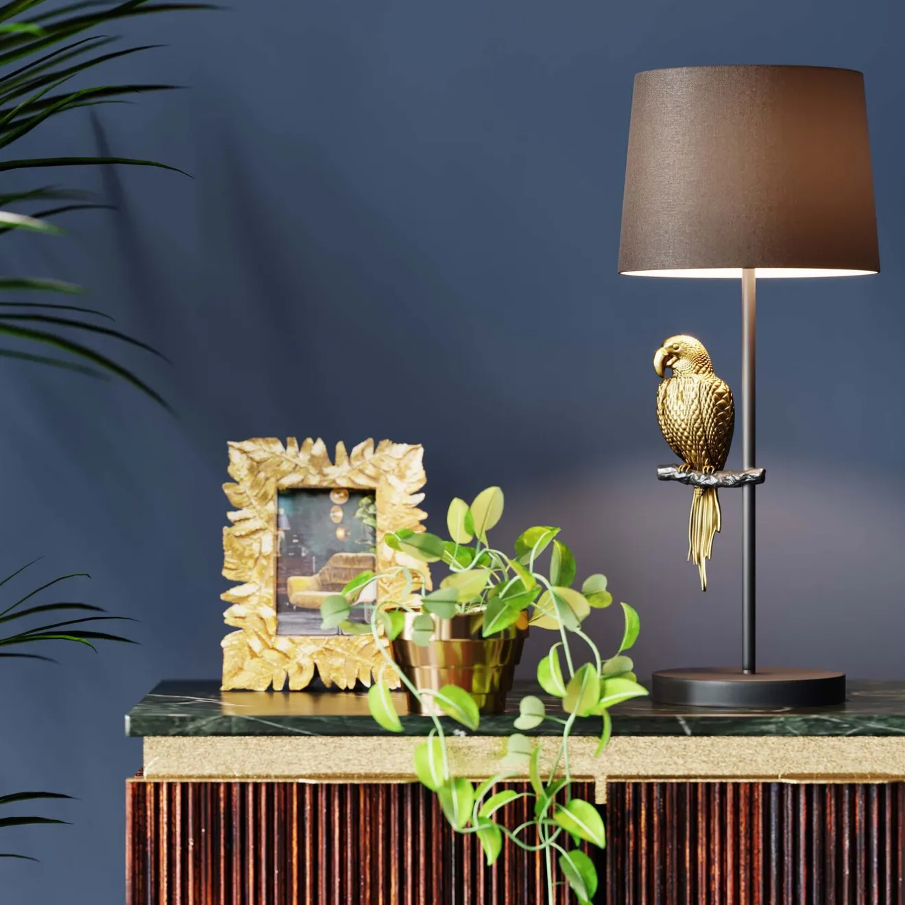 KARE Design Lampes De Table|Lampe A Poser Animal Parrot Dore 56Cm