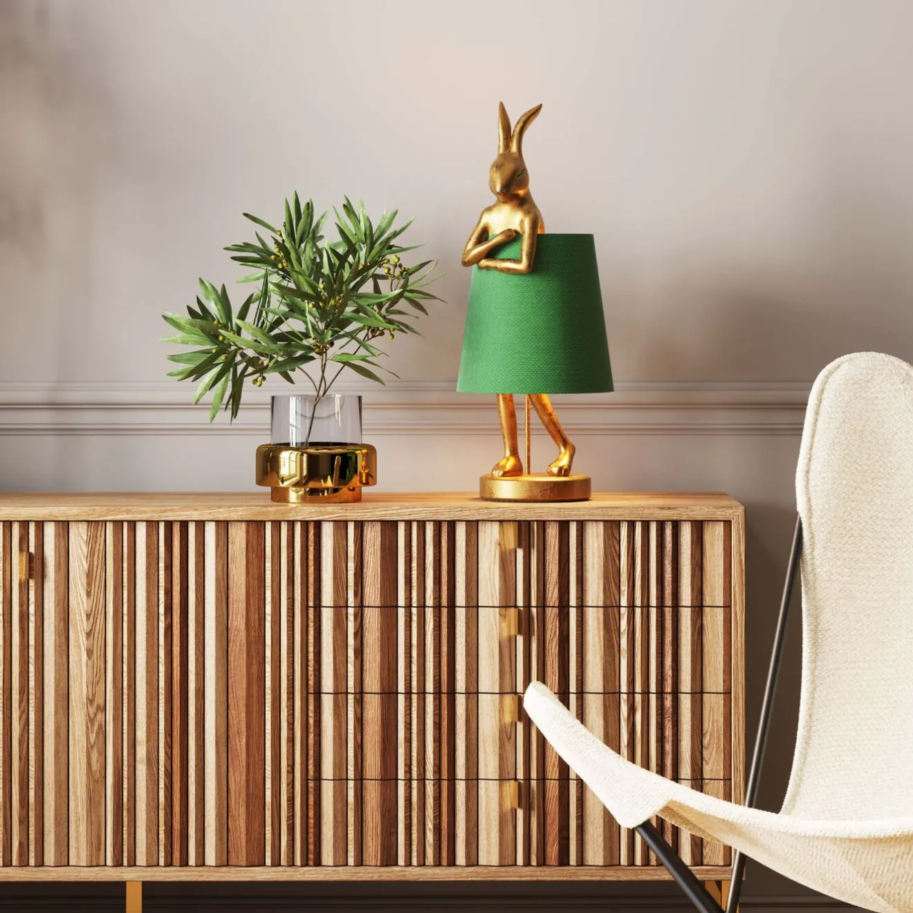 KARE Design Lampes De Table|Lampe A Poser Animal Rabbit Dore/Vert 68Cm