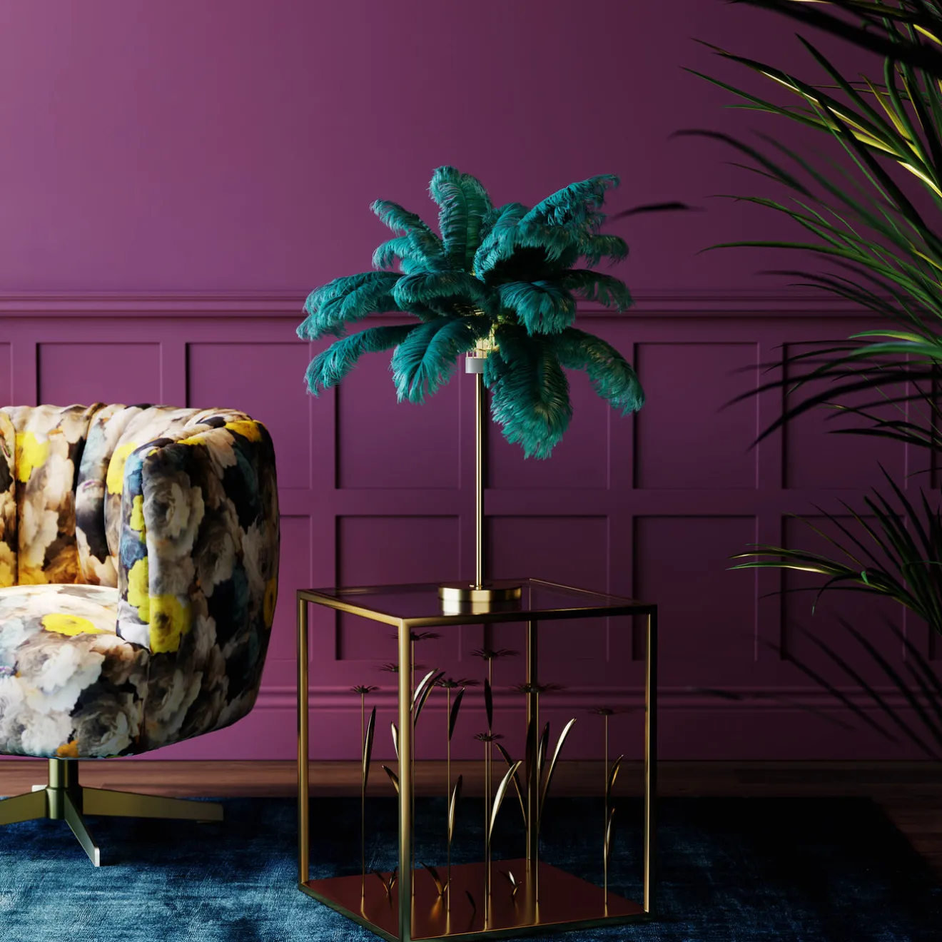 KARE Design Lampes De Table|Lampe A Poser Feather Palm Vert 60Cm