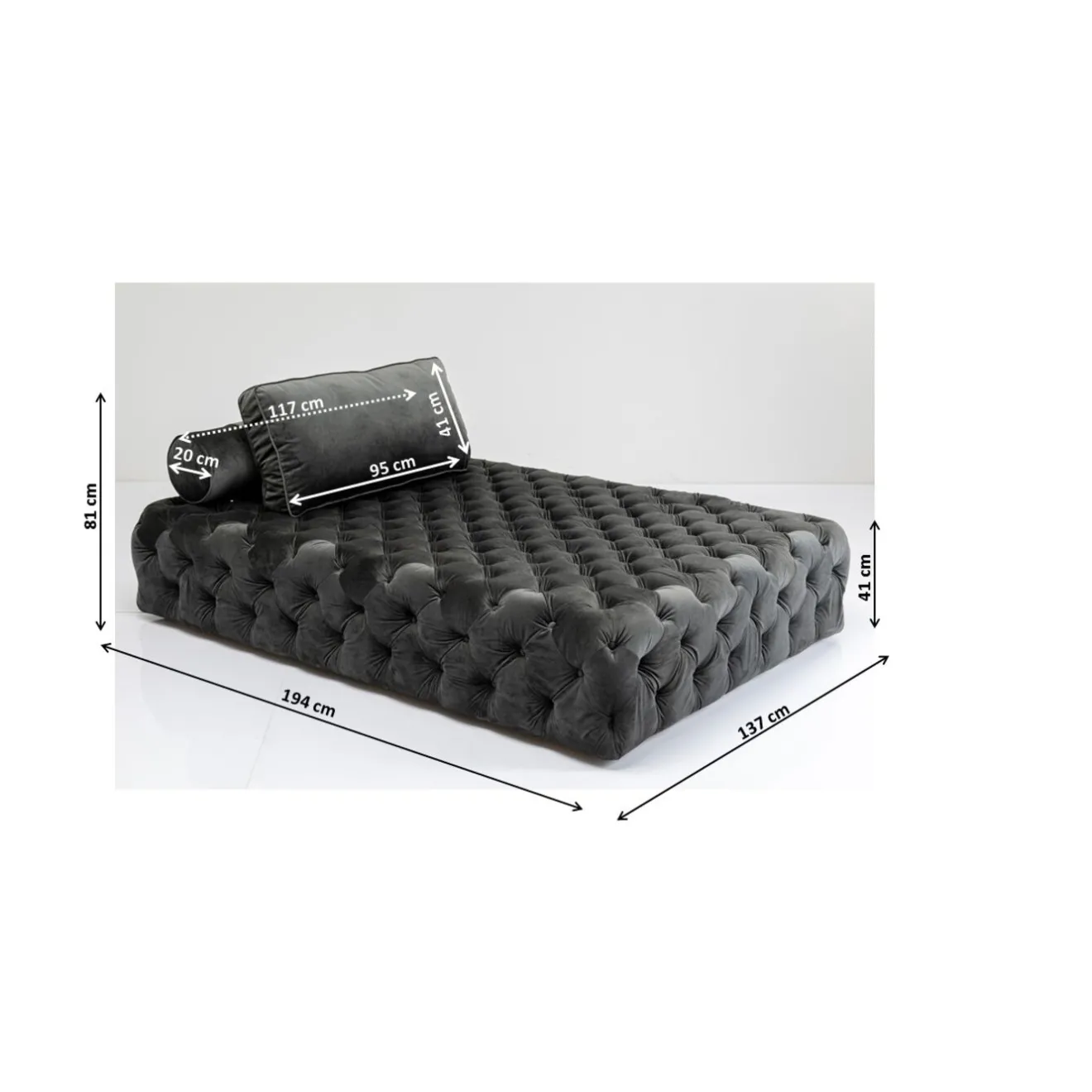 KARE Design Chaises Longues|Lit D Appoint Bottone Velours Gris