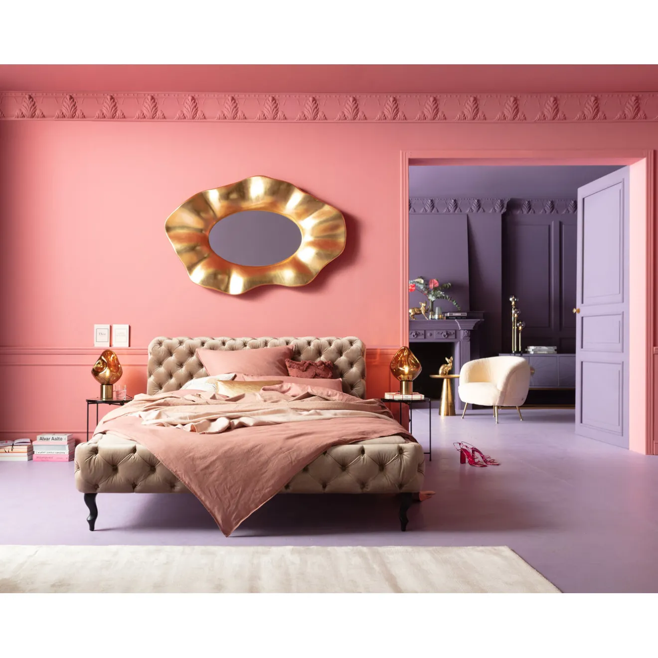 KARE Design Lits Rembourres|Lit Desire Velours Ecru 180X200Cm