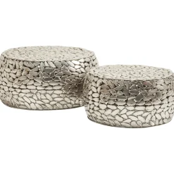 KARE Design Tables Basses|Table Basse Pebbles Deluxe Argente (Jeu De 2)
