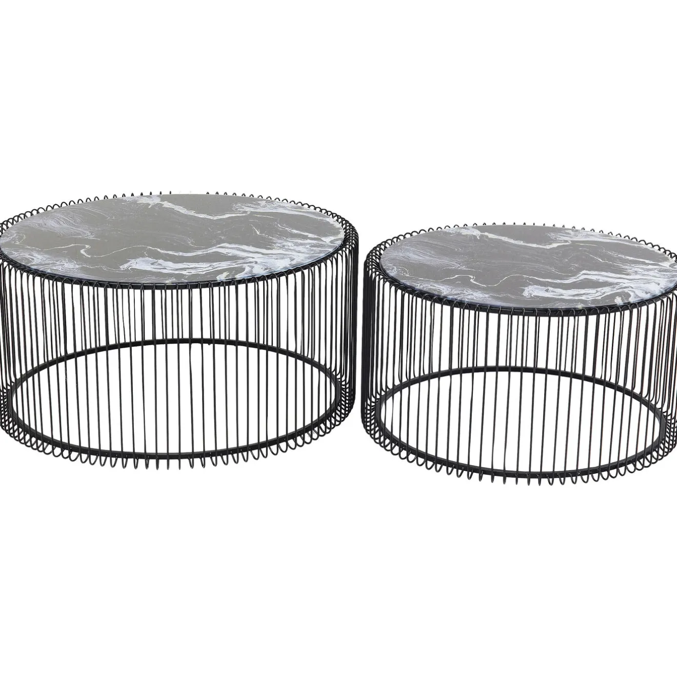 KARE Design Tables Basses|Table Basse Wire Noir/Verre Décor Marbre (2/Set)