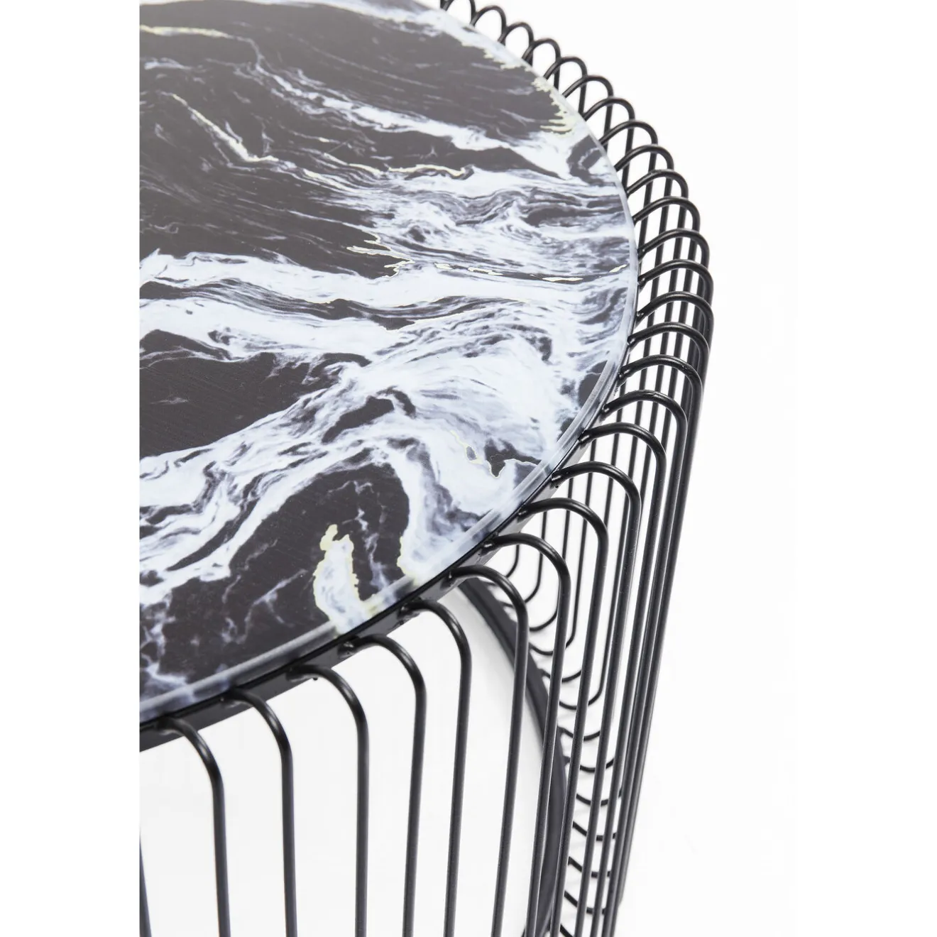 KARE Design Tables Basses|Table Basse Wire Noir/Verre Décor Marbre (2/Set)