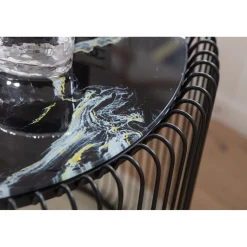 KARE Design Tables Basses|Table Basse Wire Noir/Verre Décor Marbre (2/Set)