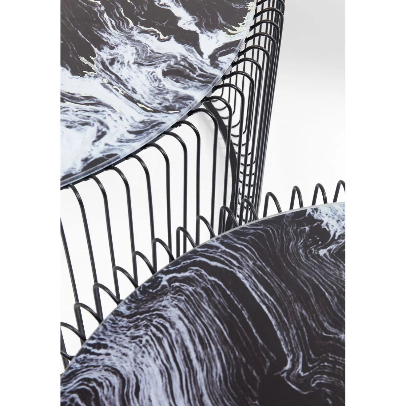 KARE Design Tables Basses|Table Basse Wire Noir/Verre Décor Marbre (2/Set)