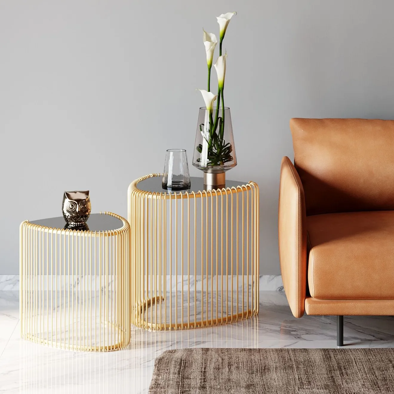 KARE Design Tables D'Appoint|Table D Appoint Wire Triangle Dore (2/Set)