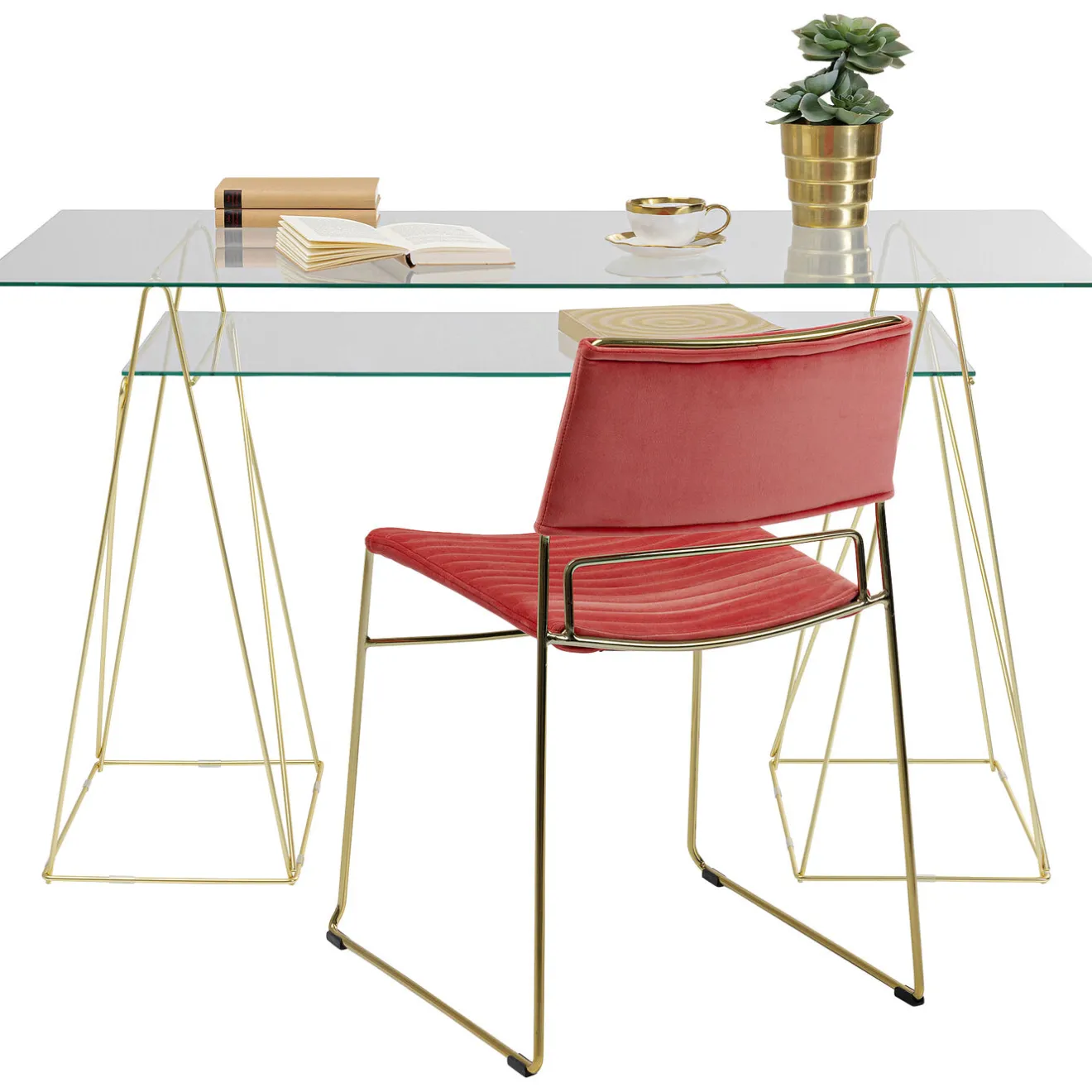 KARE Design Bureaux|Table Polar Laiton-Verre Trempe 8Mm
