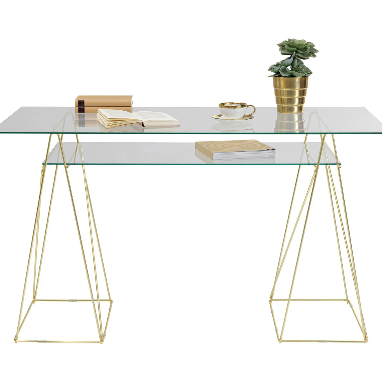 KARE Design Bureaux|Table Polar Laiton-Verre Trempe 8Mm