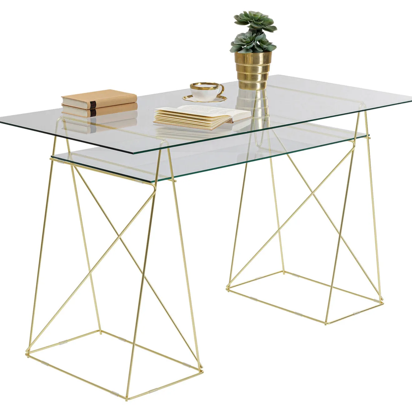 KARE Design Bureaux|Table Polar Laiton-Verre Trempe 8Mm