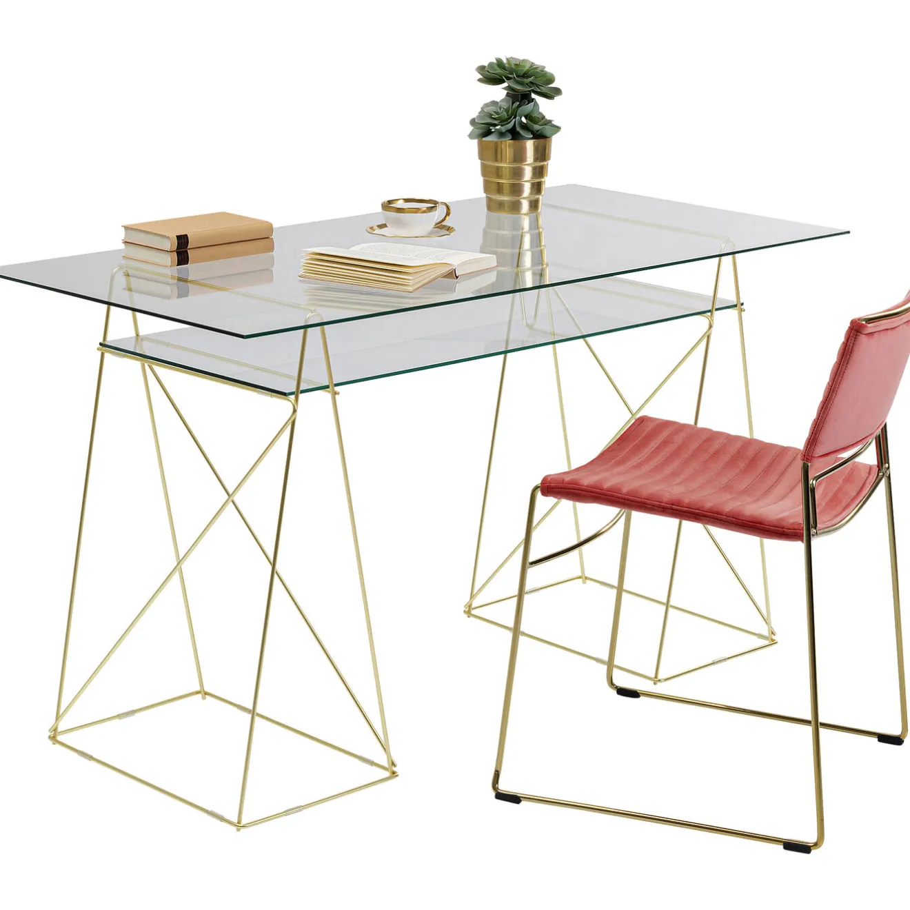 KARE Design Bureaux|Table Polar Laiton-Verre Trempe 8Mm