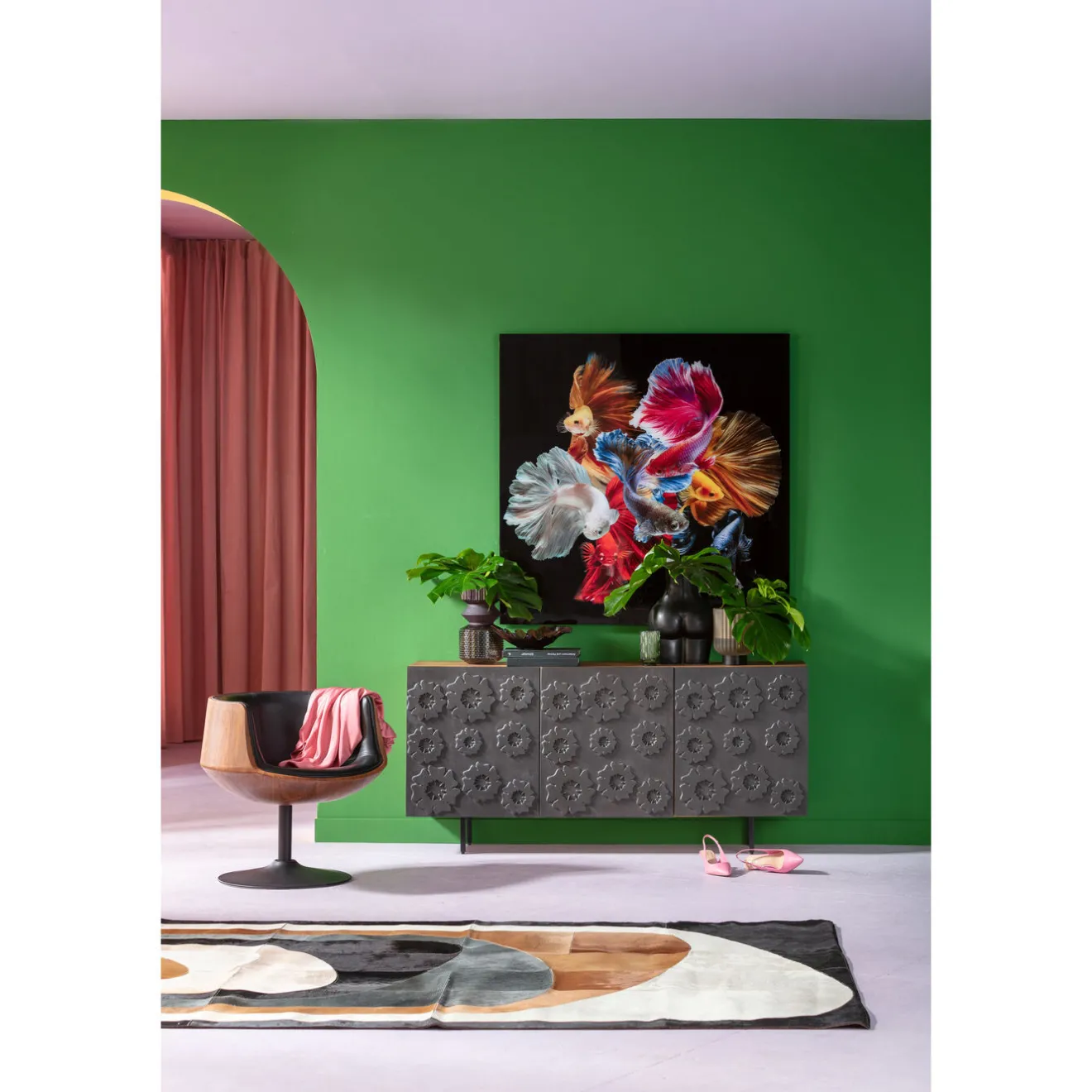 KARE Design Tableaux En Verre|Tableau En Verre Colorful Swarm Fish 120X120Cm