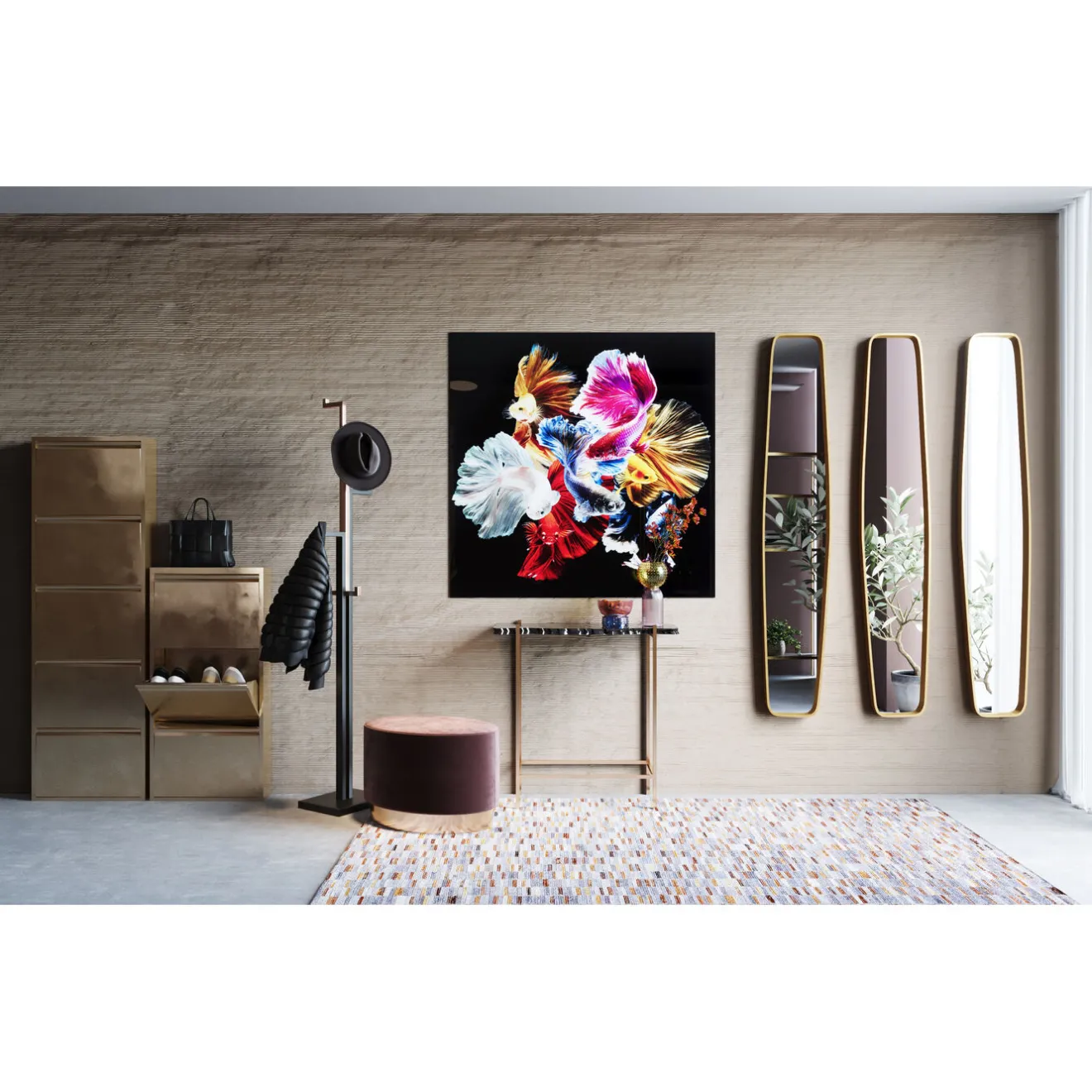 KARE Design Tableaux En Verre|Tableau En Verre Colorful Swarm Fish 120X120Cm