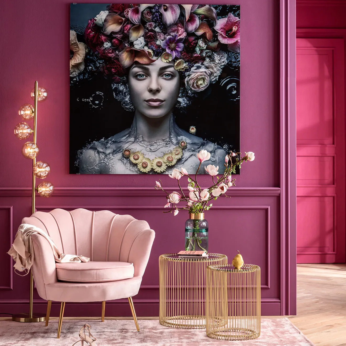 KARE Design Tableaux En Verre|Tableau En Verre Flower Art Lady 120X120Cm