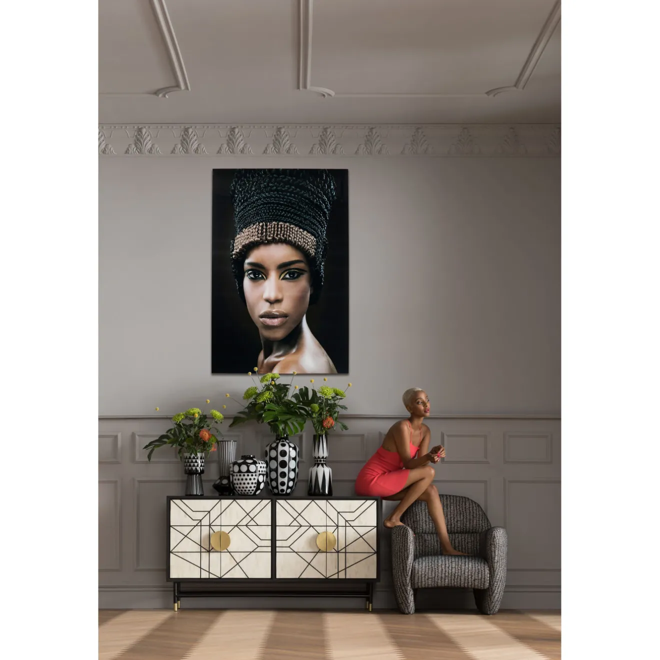 KARE Design Tableaux En Verre|Tableau En Verre Royal Headdress Face 100X150Cm