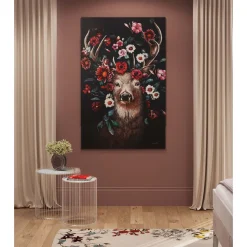 KARE Design Tableaux Sur Toile|Tableau Sur Toile Deer In Flower 90X140Cm