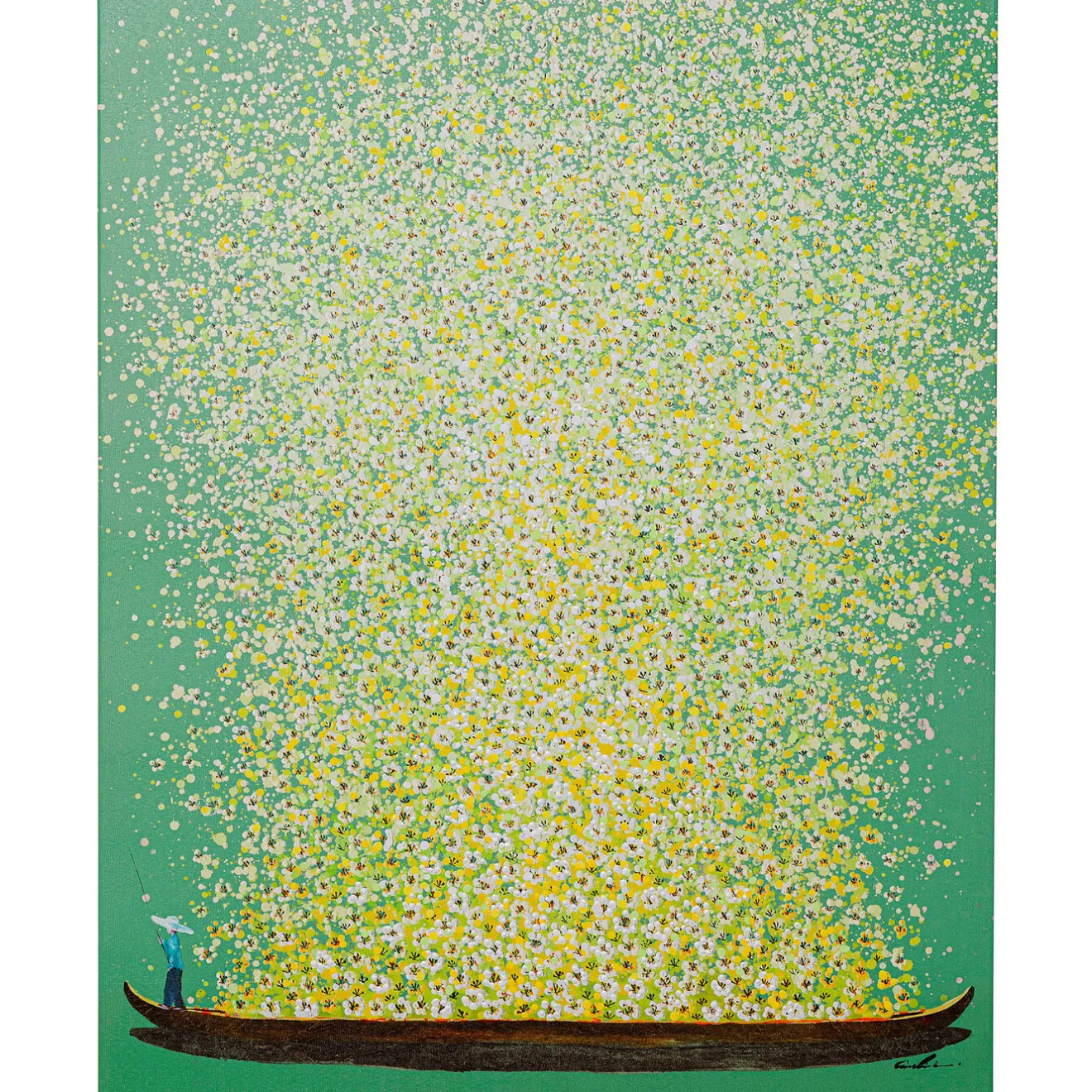 KARE Design Tableaux Sur Toile|Tableau Sur Toile Flower Boat Vert Jaune 80X100Cm