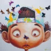 KARE Design Tableaux Sur Toile|Tableau Touched Boy With Butterflies 100X100Cm