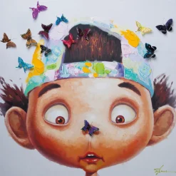 KARE Design Tableaux Sur Toile|Tableau Touched Boy With Butterflies 100X100Cm