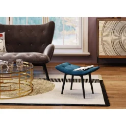 KARE Design Tabourets|Tabouret Black Vicky Velours Bleu Petrole 59X37Cm